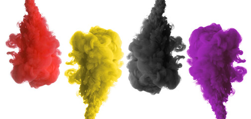 Ink splashes of different colors on white background