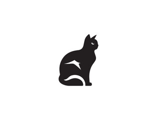 Black cat silhouette isolated on white background. Cat silhouette vector. Black silhouette of cat. Vector illustration.
