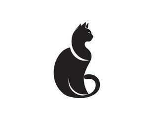 Black cat silhouette isolated on white background. Cat silhouette vector. Black silhouette of cat. Vector illustration.