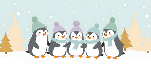 Adorable Penguins in Winter Wonderland