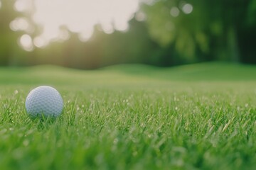 Obraz premium Golf ball resting on lush green grass during a sunny afternoon