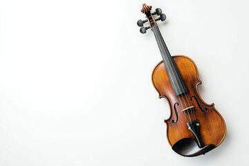 Fototapeta premium Stringed instrument rests on white background.