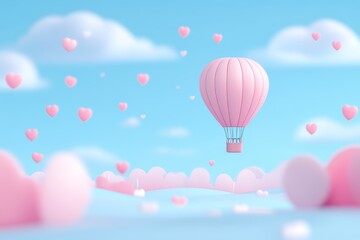 A vibrant display of pink balloons with heart shapes gracefully floating against a clear sky, symbolizing love and celebration for Valentine's Day.