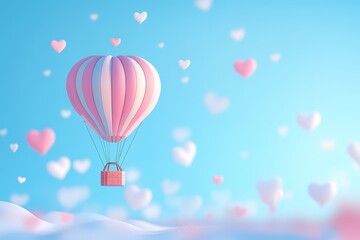 A romantic hot air balloon adorned with a padlock soars through a clear sky, symbolizing love and commitment on Valentineâ€™s Day.