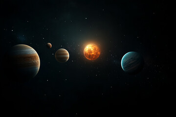 Celestial alignment of planets and sun in space