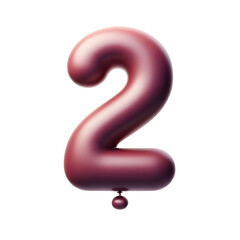 Naklejka premium maroon color Number 2 Balloon, Shiny balloon shape party decoration, isolated on transparent cutout PNG