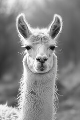 Obraz premium A close-up image of a llama's face in black and white