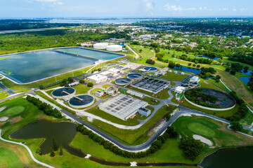 Modern lagoon waste water style sewage treatment plant in Bradenton Florida fl where normal...