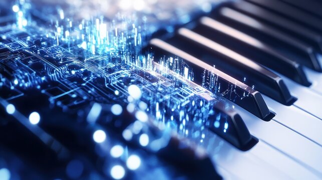Abstract Digital Glitch Effect on Piano Keys - Powered by Adobe