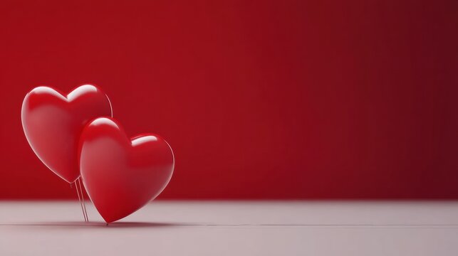 Two red hearts on a reflective surface symbolize love and connection, AI