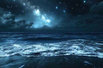 Mesmerizing Starry Night Sky Over Tranquil Ocean