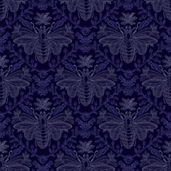 Bee and Floral Seamless Pattern: Elegant Vector Illustration for Fabrics, Wallpapers, and Packaging Design