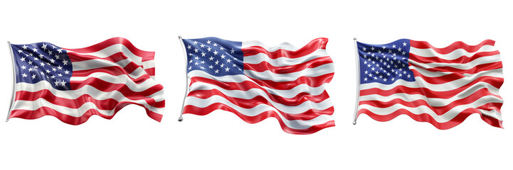Obraz premium Set of A pristine American flag gently waving on transparent png background