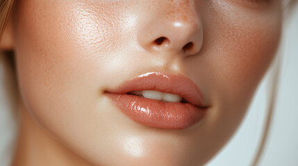Fototapeta premium Close-Up Portrait of a Woman with Radiant Skin and Natural Glow