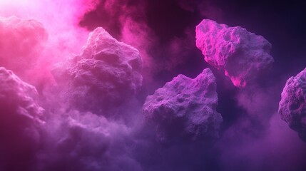 Surreal pink and purple clouds create a dreamlike, otherworldly atmosphere, AI