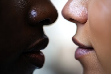 Obraz premium Two people share a romantic moment with nose-to-nose touch