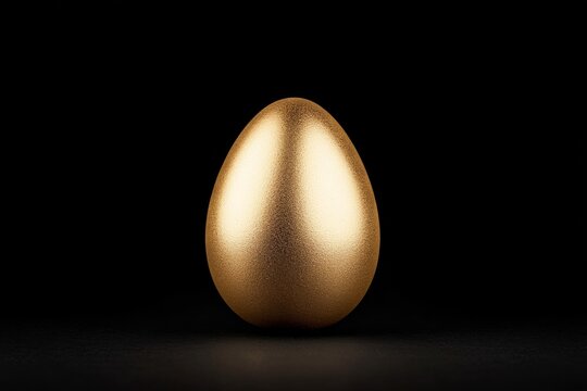 Shiny gold egg on a dark surface reflecting light beautifully