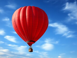 Fototapeta premium A vibrant red hot air balloon floats in a clear blue sky