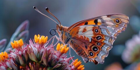 A close-up shot of a butterfly sitting on a colorful flower