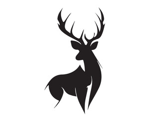 Naklejka premium Black deer silhouette on white background. Deer silhouette vector. Animal silhouette. Deer vector Illustration. 