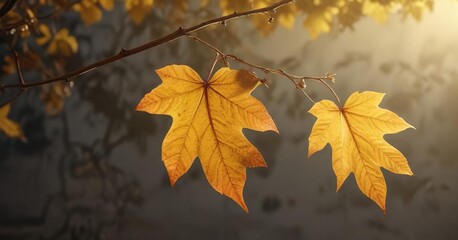 Warm, golden light falls upon a delicate autumn vine leaf, accentuating its intricate network of veins, deciduous trees, vegetation