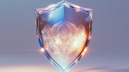 sleek 3d shield icon with glossy finish suspended in minimal gray environment