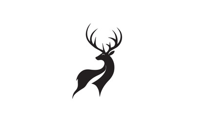 Black deer silhouette on white background. Deer silhouette vector. Animal silhouette. Deer vector Illustration. 