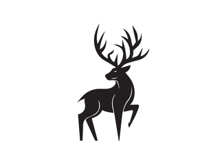 Black deer silhouette on white background. Deer silhouette vector. Animal silhouette. Deer vector Illustration. 
