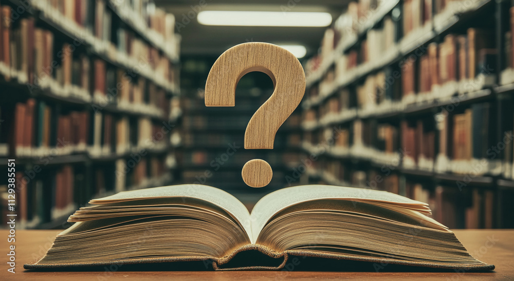 Aufkleber Explore knowledge and curiosity in a library filled with books and questions