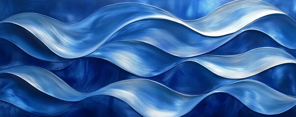 Obraz premium Flowing Waves of Deep Blue Elegance in Soft Light, Generative AI