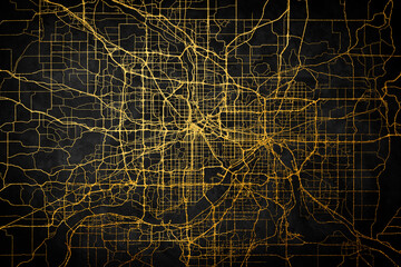 Vector city map of Minneapolis Minnesota in the United States of America with golden roads isolated on a black abstract rust background.