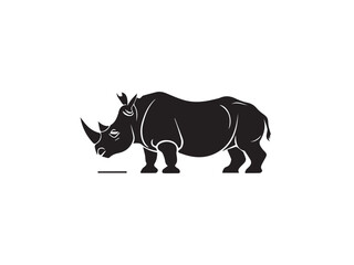 Wild black Rhino Silhouette on white background. Black and white rhino vector silhouette. Animal Silhouette. Vector illustration. 