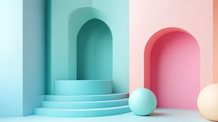 Abstract geometric shapes in soft pastel colors, Generative AI