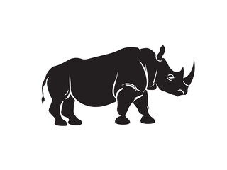 Wild black Rhino Silhouette on white background. Black and white rhino vector silhouette. Animal Silhouette. Vector illustration. 