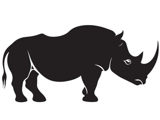 Wild black Rhino Silhouette on white background. Black and white rhino vector silhouette. Animal Silhouette. Vector illustration. 