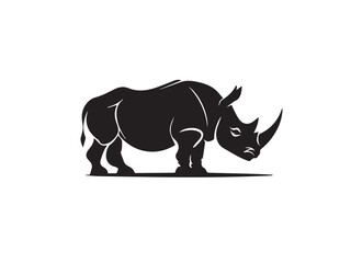 Wild black Rhino Silhouette on white background. Black and white rhino vector silhouette. Animal Silhouette. Vector illustration. 