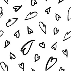 Black hearts seamless pattern isolated. Love repeated pattern. Simple background. Hand-drawn backdrop for fabric, packaging paper, clothing, wrapping paper, decor, cards