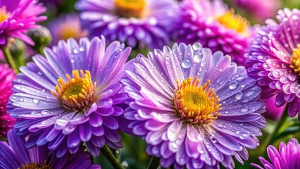 Obraz premium Crisp autumn asters, bathed in sunlight, sharply detailed in high-resolution photography.