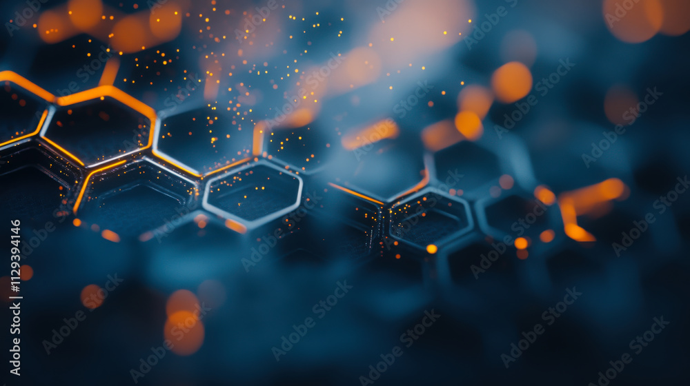 Aufkleber Intricate glowing hexagonal patterns illuminated in a dark space creating a mesmerizing visual effect
