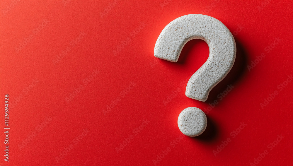 Poster Question mark shape on a vibrant red background evokes curiosity and thought in a minimalist design