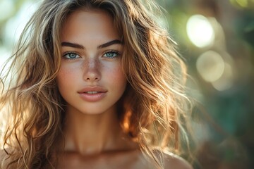Naklejka premium Beautiful Woman Soft Light Closeup Natural Makeup