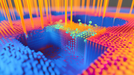 Colorful abstract representation of quantum computing processes in a futuristic setting