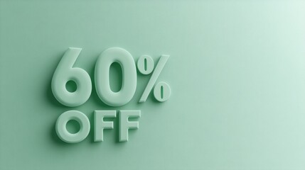 Bold and prominent '60% OFF' typography presented against a textured green background, ideal for promotional and marketing visuals in advertising.