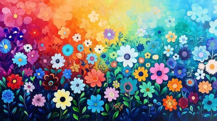 Colorful flower field in vibrant hues.