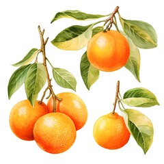 Vibrant tangerines hanging on branches with lush green leaves: a chinese new year watercolor painting