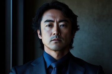 Obraz premium 照明を浴びる男性のポートレート、洗練されたスーツを着用