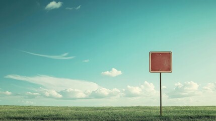 Empty road sign in an expansive landscape under a bright blue sky with fluffy clouds, symbolizing potential and direction.