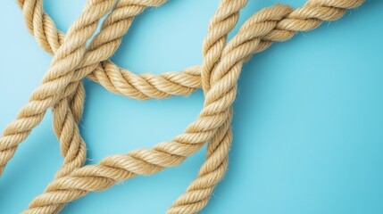 Rope texture on a soft blue backdrop creating a nautical theme for maritime or decorative designs