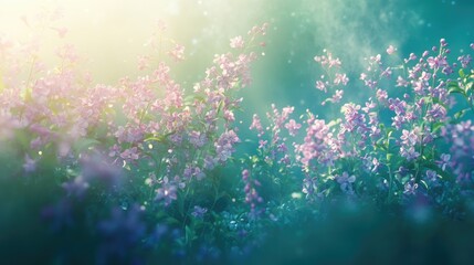 Beautiful lilac flowers blooming in a lush green garden with soft sunlight creating a serene and tranquil nature scene
