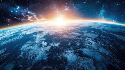 Fototapeta premium Earth and space layers educational illustration showcasing the globe, solar system, and the anatomy of Earth's core and mantle from above